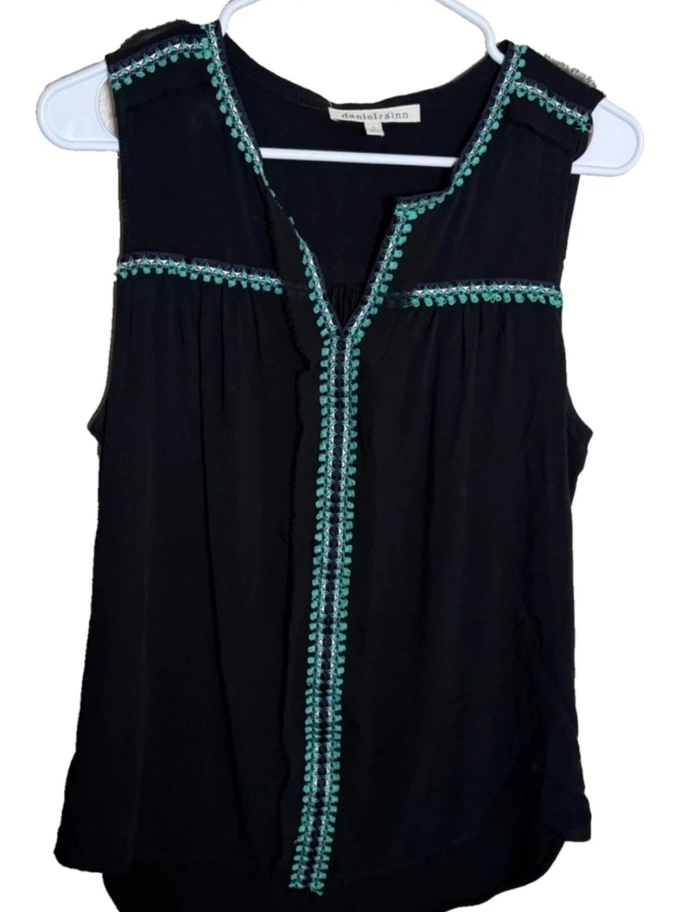 Daniel Rainn Black Top with Teal Embellishments - Picture 4 of 7